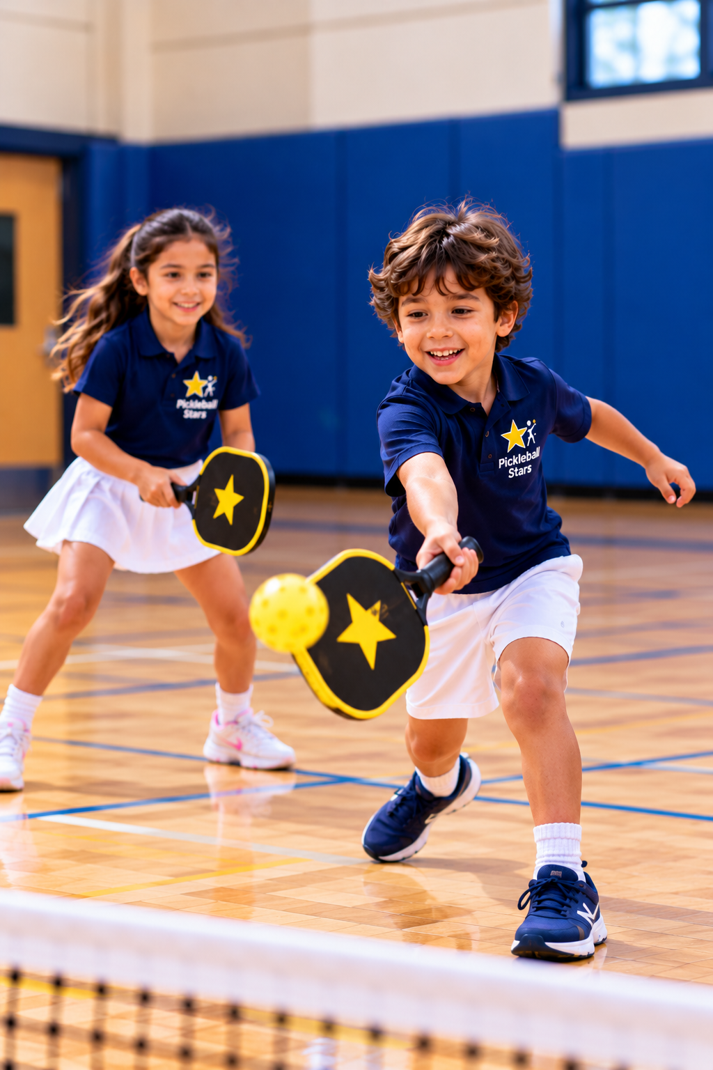 Young children learning pickleball